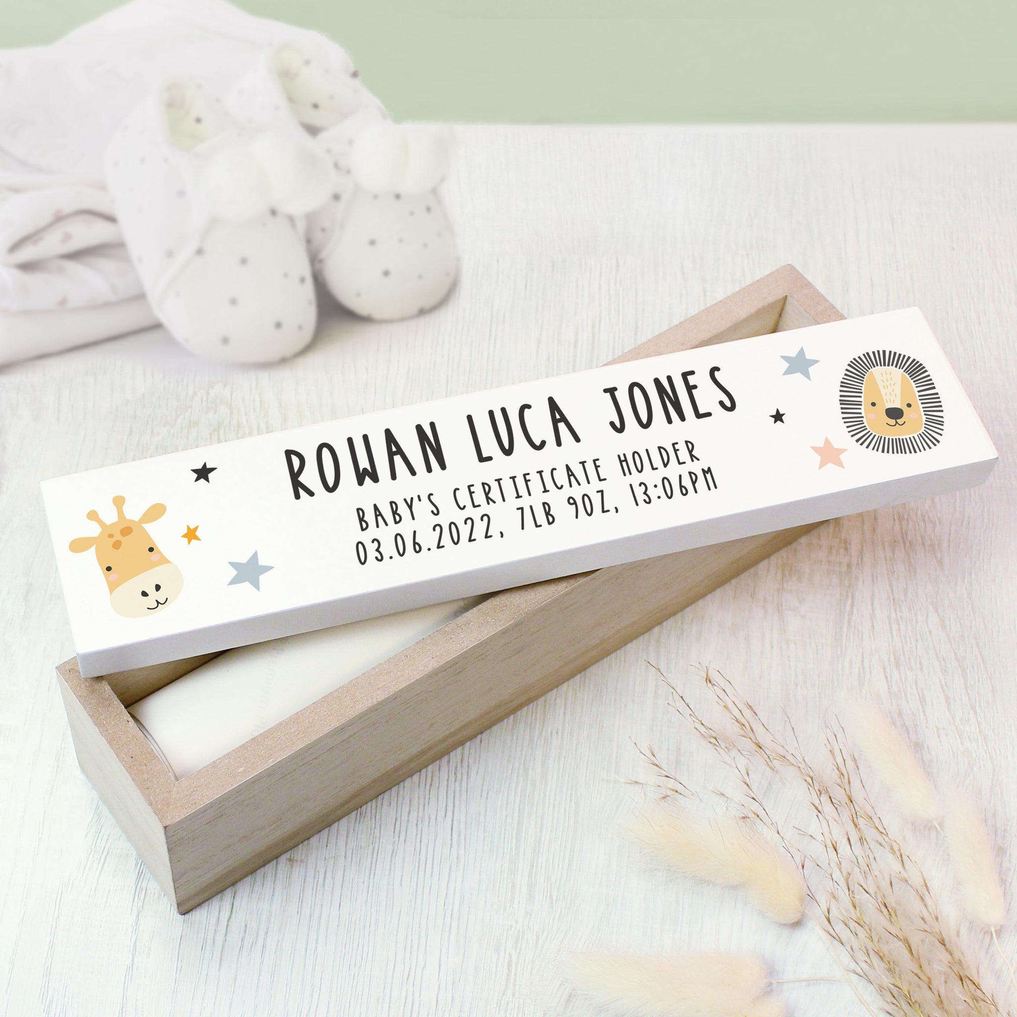 Personalised Scandi Safari Animals Wooden Certificate Holder: 2 - Certificate Holders By Gift Moments