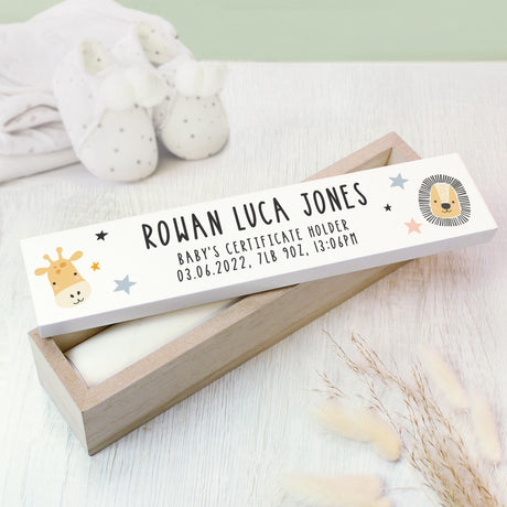 Personalised Scandi Safari Animals Wooden Certificate Holder: 2 - Certificate Holders By Gift Moments