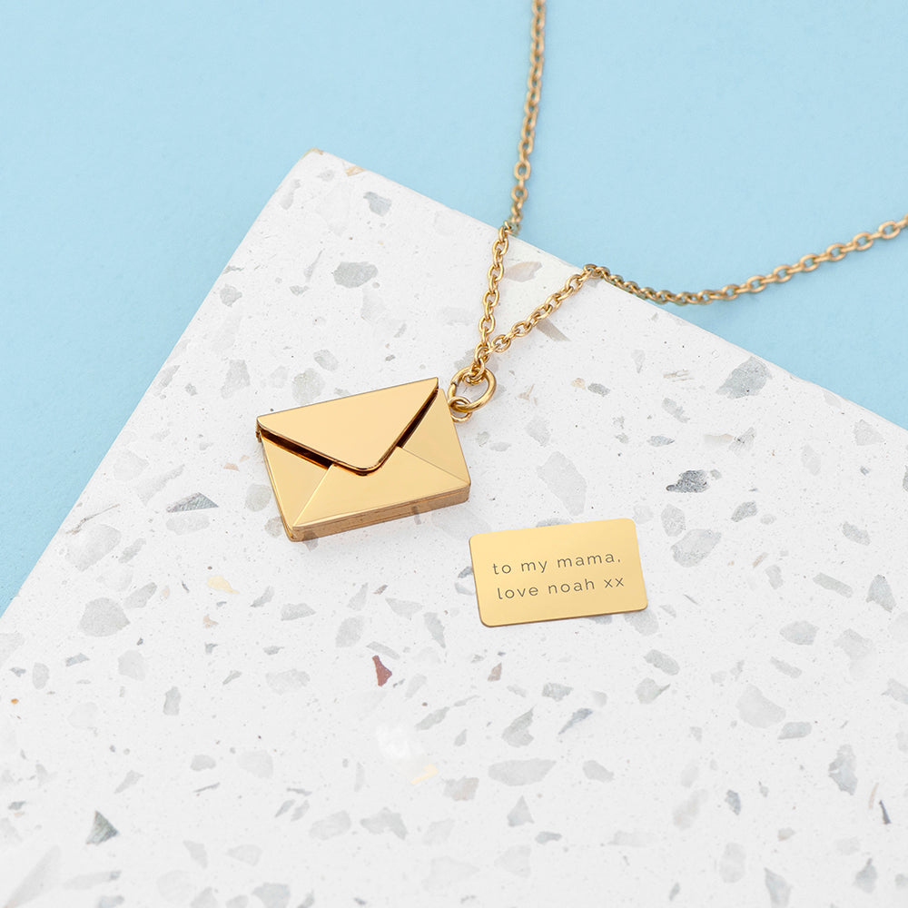 Personalised Secret Message Envelope Necklaces: 4 - Gold - Necklaces By Gift Moments