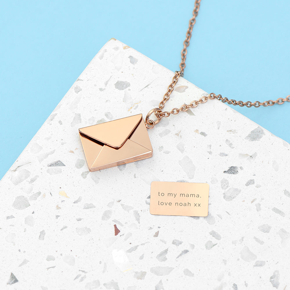 Personalised Secret Message Envelope Necklaces: 6 - Rose Gold - Necklaces By Gift Moments