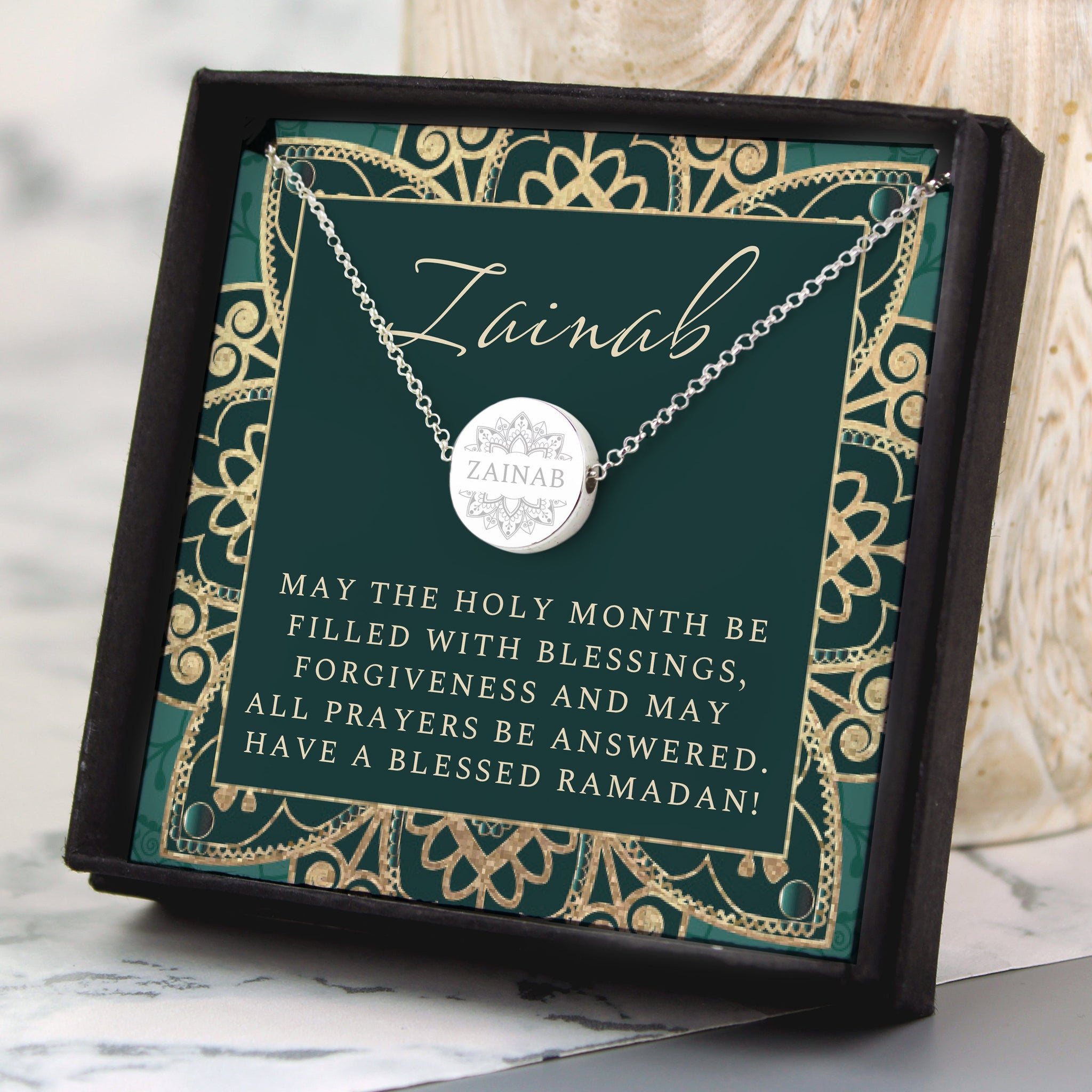 Personalised Sentiment Eid and Ramadan Disc Necklace and Box: 1 - Necklaces By Gift Moments