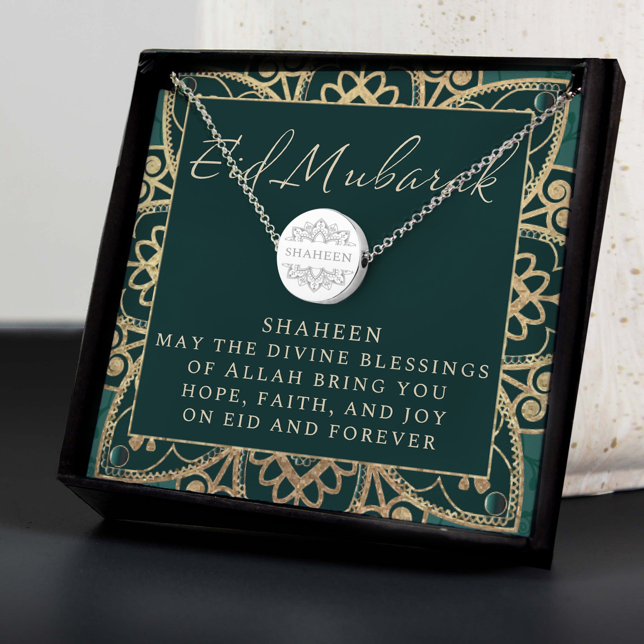 Personalised Sentiment Eid and Ramadan Disc Necklace and Box: 7 - Necklaces By Gift Moments