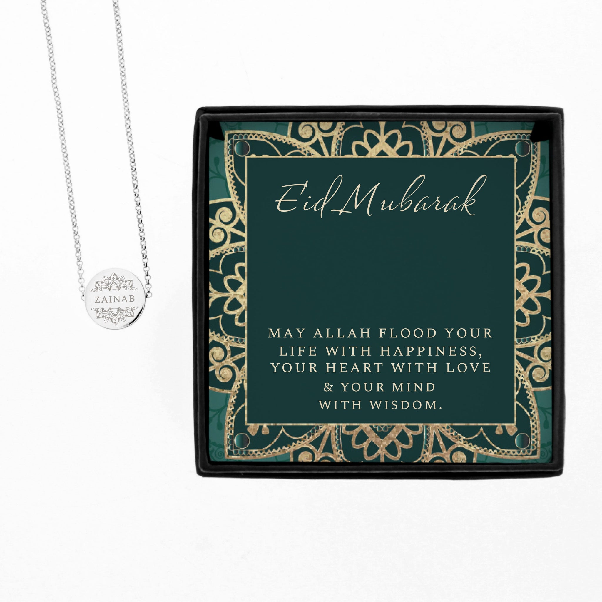 Personalised Sentiment Eid and Ramadan Disc Necklace and Box: 5 - Necklaces By Gift Moments