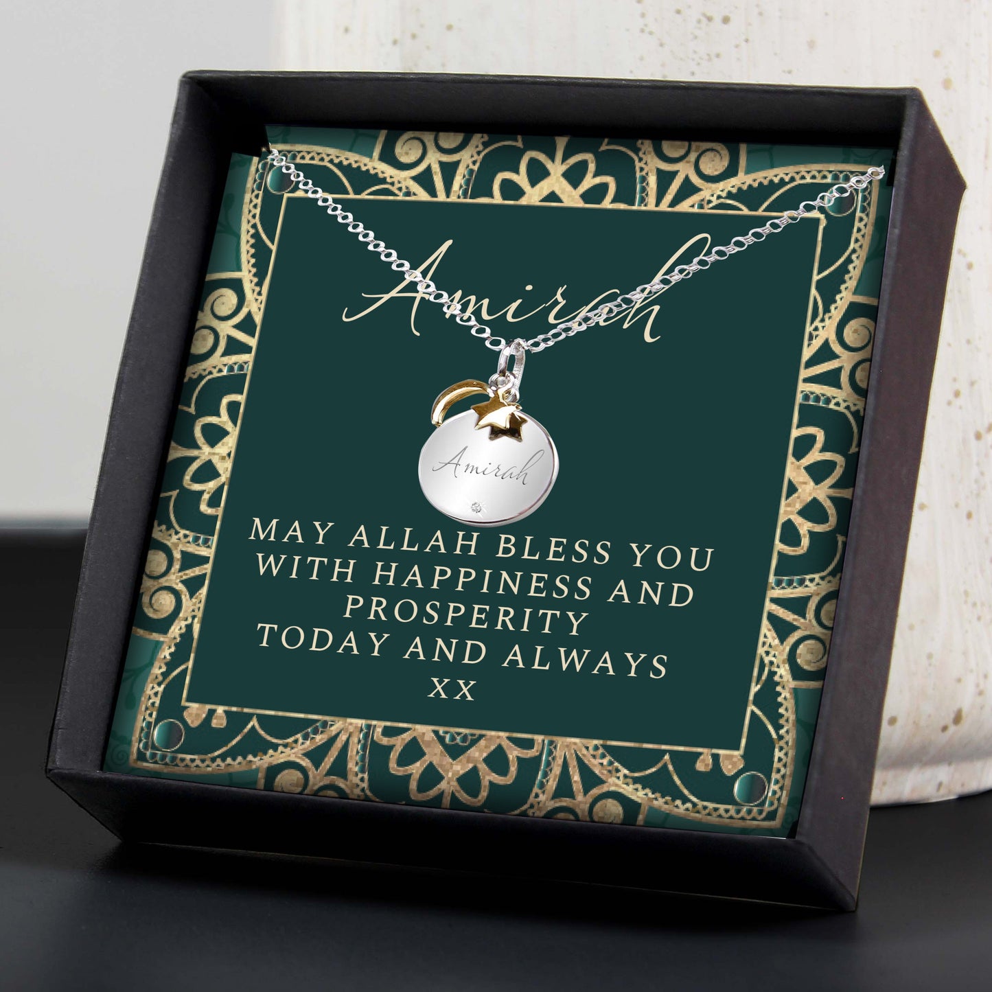 Personalised Sentiment Eid and Ramadan Disc Necklace and Box: 6 - Necklaces By Gift Moments