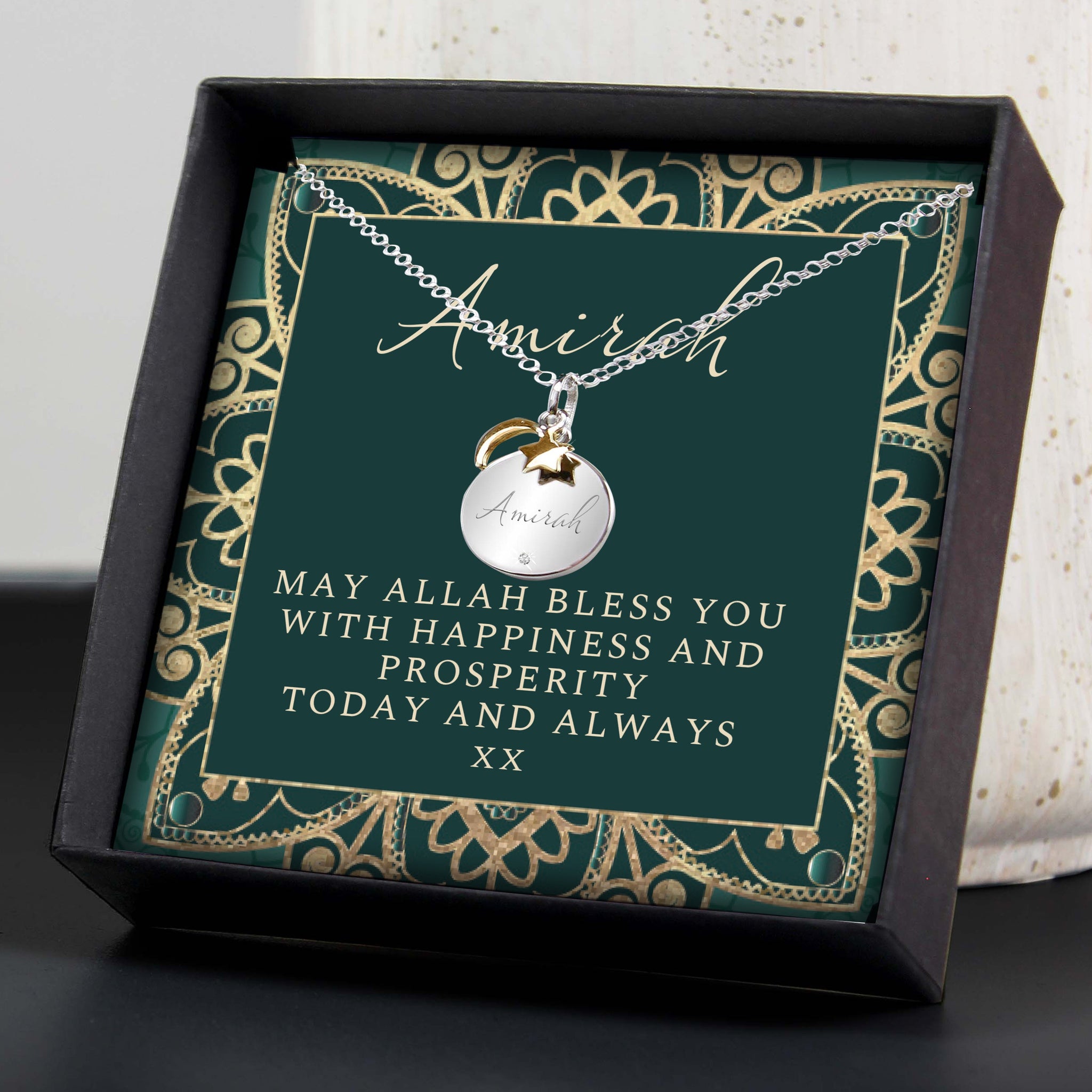 Personalised Sentiment Eid and Ramadan Disc Necklace and Box: 6 - Necklaces By Gift Moments