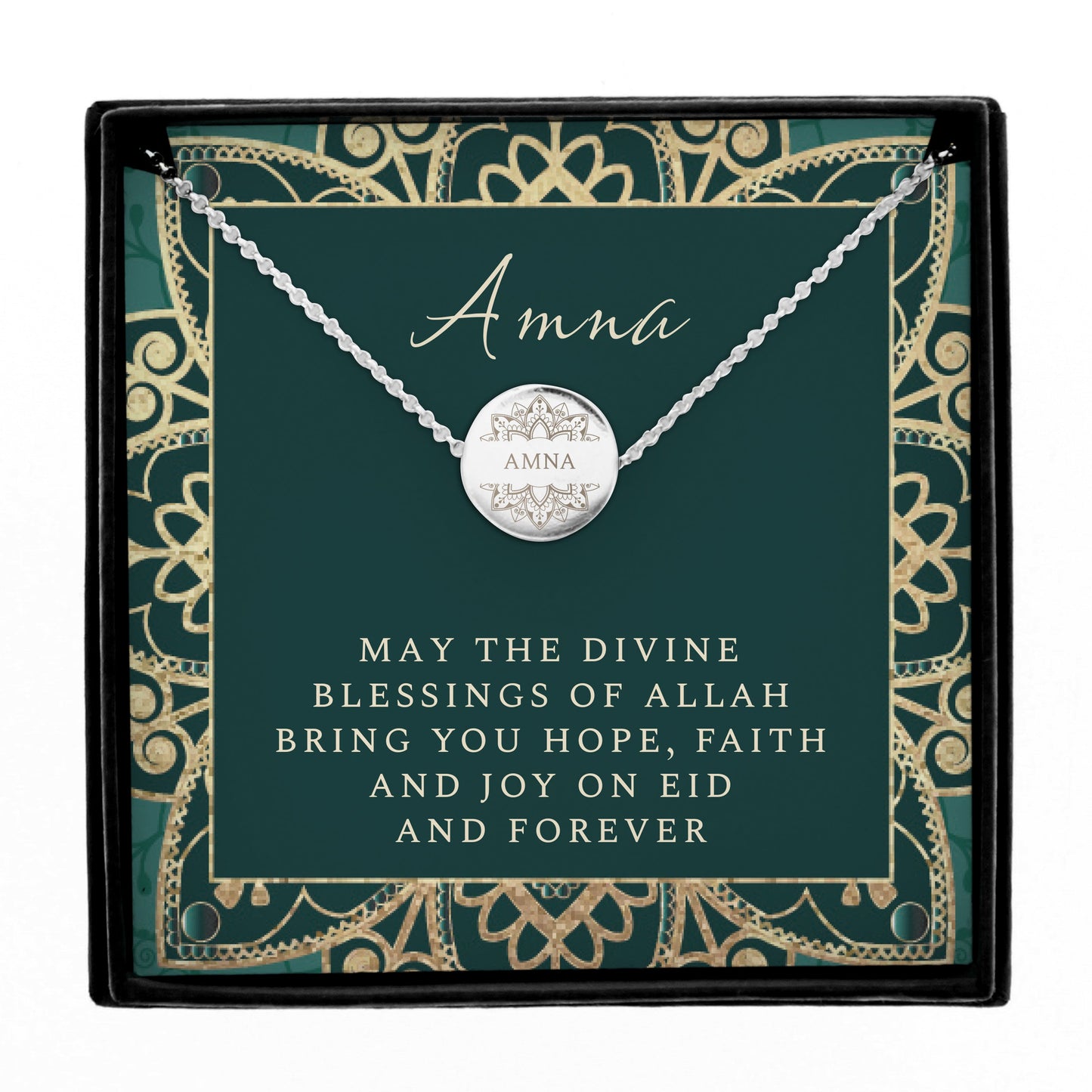 Personalised Sentiment Eid and Ramadan Disc Necklace and Box: 4 - Necklaces By Gift Moments