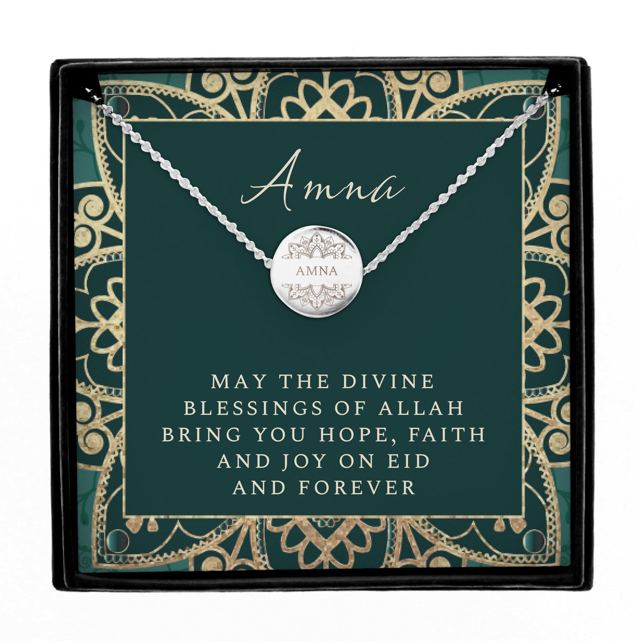 Personalised Sentiment Eid and Ramadan Disc Necklace and Box: 4 - Necklaces By Gift Moments