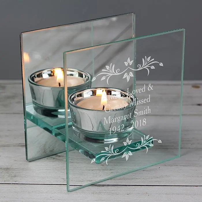 Personalised Sentiments Mirrored Glass Tea Light Candle Holder: 1 - Candle Holders By Gift Moments