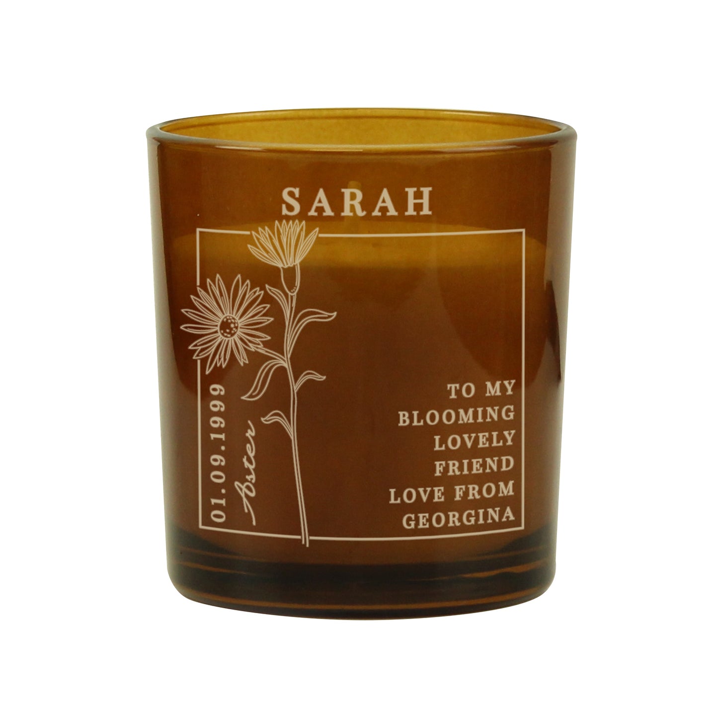Personalised September Birth Flower Amber Glass Candle: 5 - Candles By Gift Moments
