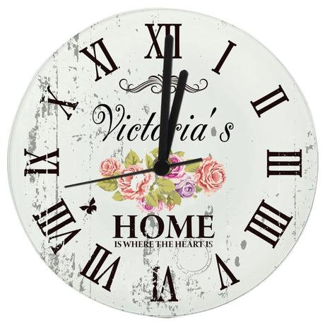 Personalised Shabby Chic Floral Glass Clock: 3 - Clocks By Gift Moments
