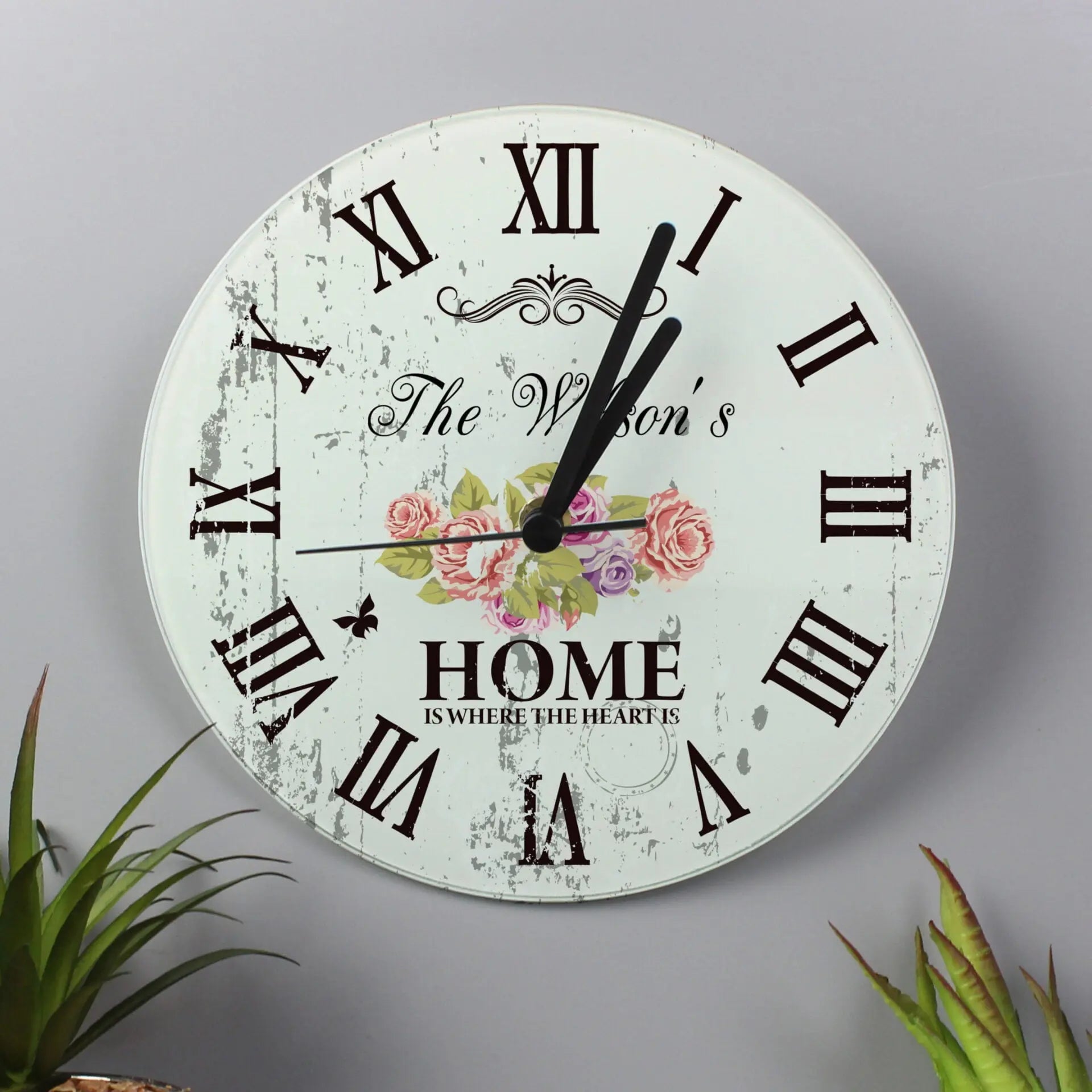 Personalised Shabby Chic Floral Glass Clock: 2 - Clocks By Gift Moments