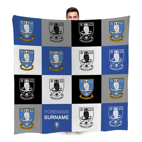 Personalised Sheffield Wednesday FC Chequered Fleece Blanket: 1 - Blankets By Sheffield Wednesday