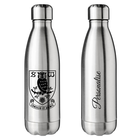 Personalised Sheffield Wednesday FC Crest Silver Insulated Water Bottle: 1 - Water Bottles By Sheffield Wednesday