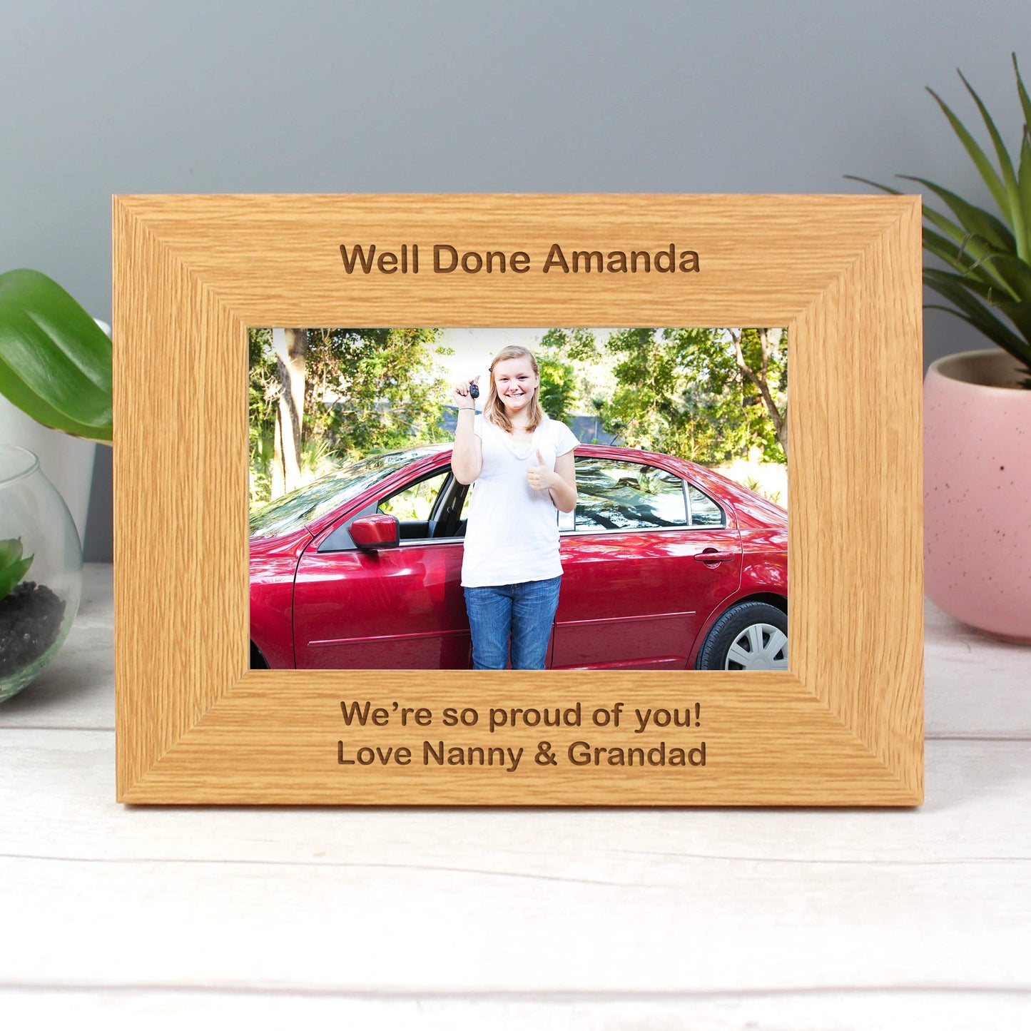 Personalised Short Message 6x4 Landscape Oak Finish Photo Frame: 3 - Photo Frames By Gift Moments