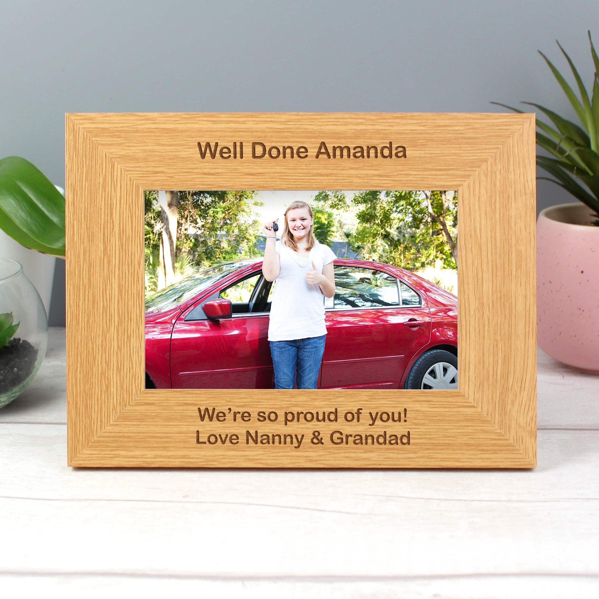 Personalised Short Message 6x4 Landscape Oak Finish Photo Frame: 3 - Photo Frames By Gift Moments