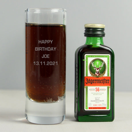 Personalised Shot Glass and Miniature Jagermeister - Text Only: 1 - Alcohol Sets By Gift Moments