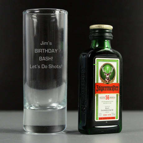 Personalised Shot Glass and Miniature Jagermeister - Text Only: 3 - Alcohol Sets By Gift Moments