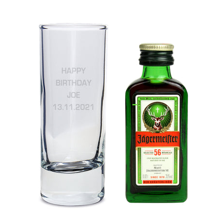 Personalised Shot Glass and Miniature Jagermeister - Text Only: 2 - Alcohol Sets By Gift Moments