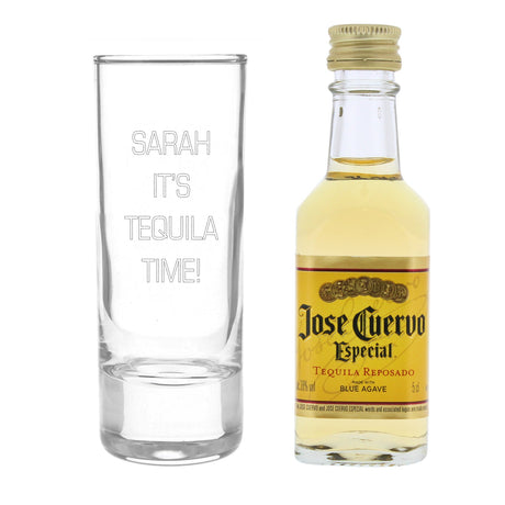 Personalised Shot Glass and Miniature Tequila - Text Only: 4 - Alcohol Sets By Gift Moments