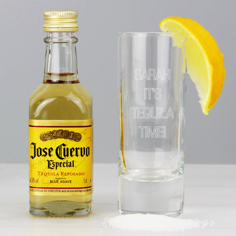 Personalised Shot Glass and Miniature Tequila - Text Only: 3 - Alcohol Sets By Gift Moments