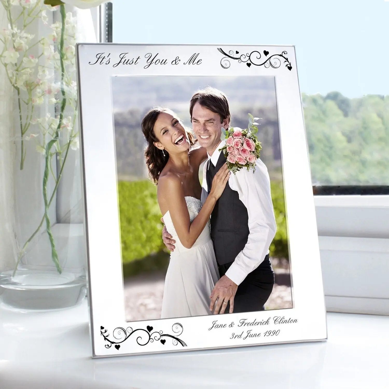 Personalised Silver 5x7 Black Swirl Photo Frame: 1 - Photo Frames By Gift Moments