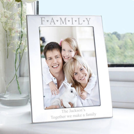 Personalised Silver 5x7 Family & Hearts Photo Frame: 1 - Photo Frames By Gift Moments