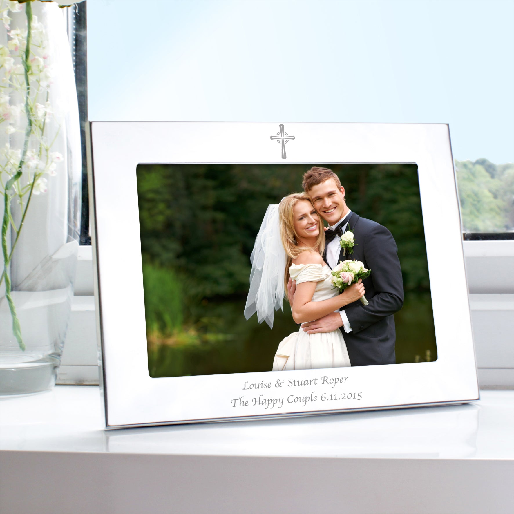 Personalised Silver 5x7 Landscape Cross Photo Frame: 1 - Photo Frames By Gift Moments