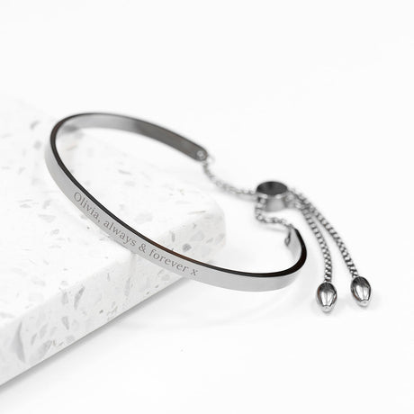 Personalised Silver Affirmation Bangle Bracelet: 3 - Bracelets By Gift Moments