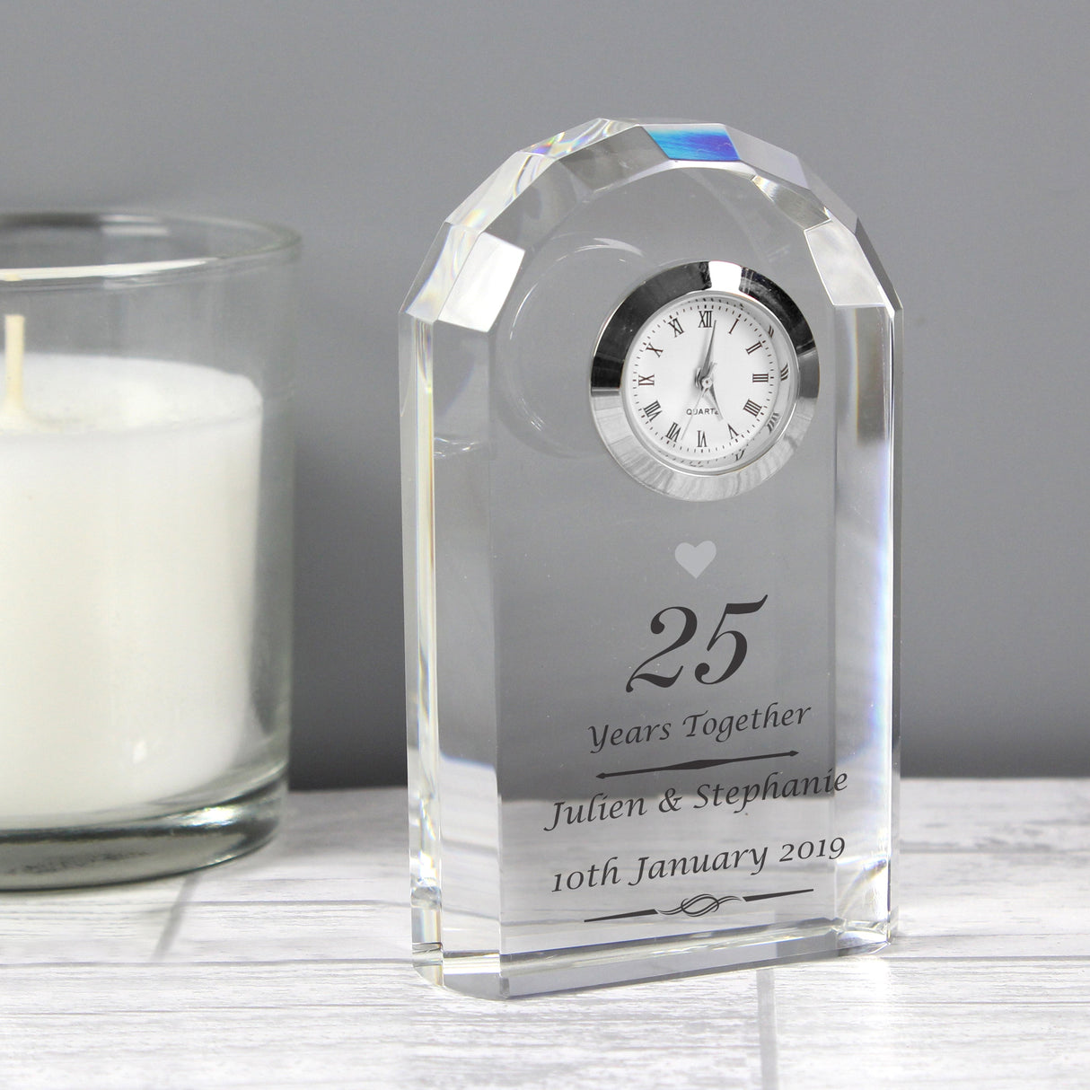 Personalised Silver Anniversary Crystal Clock: 1 Clocks By Gift Moments