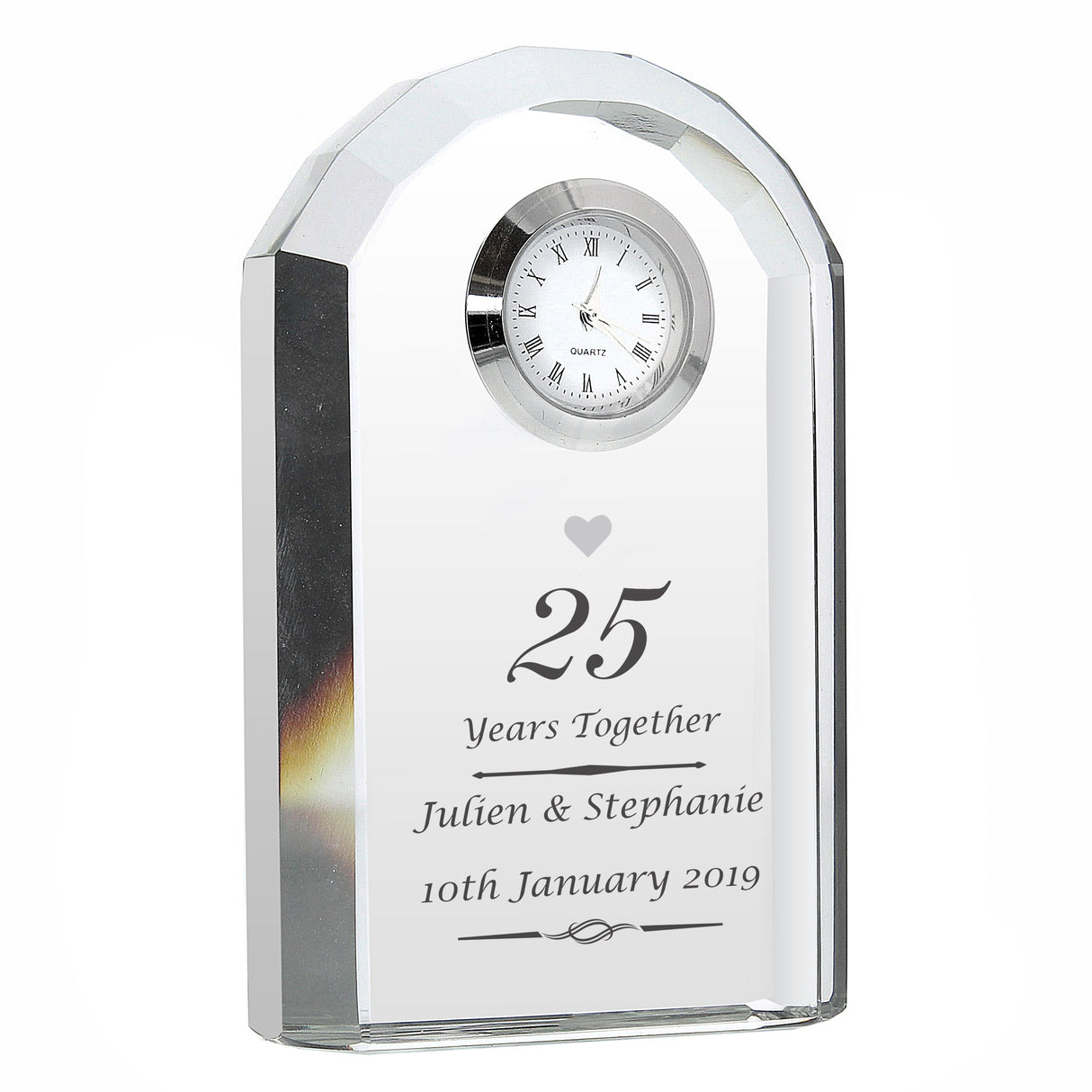 Personalised Silver Anniversary Crystal Clock: 2 Clocks By Gift Moments