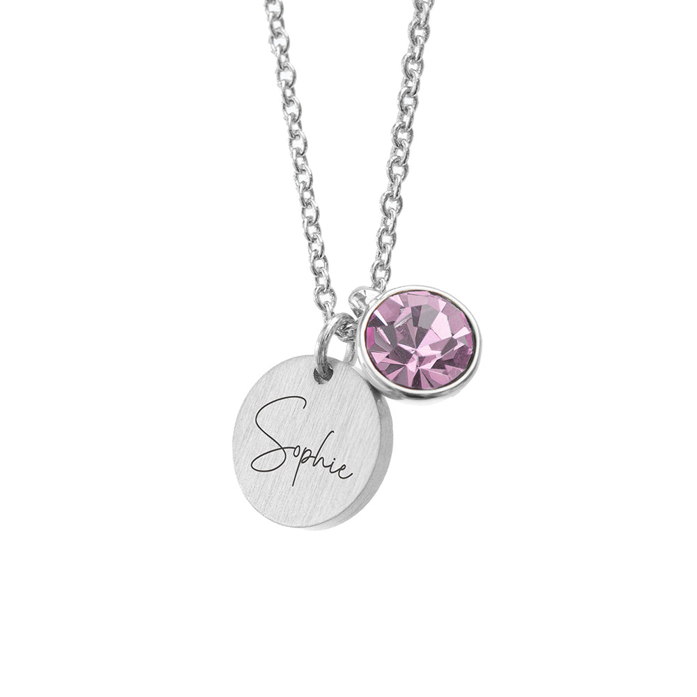 Personalised Silver Birthstone Crystal Disc Necklaces: 27 - Necklaces By Gift Moments