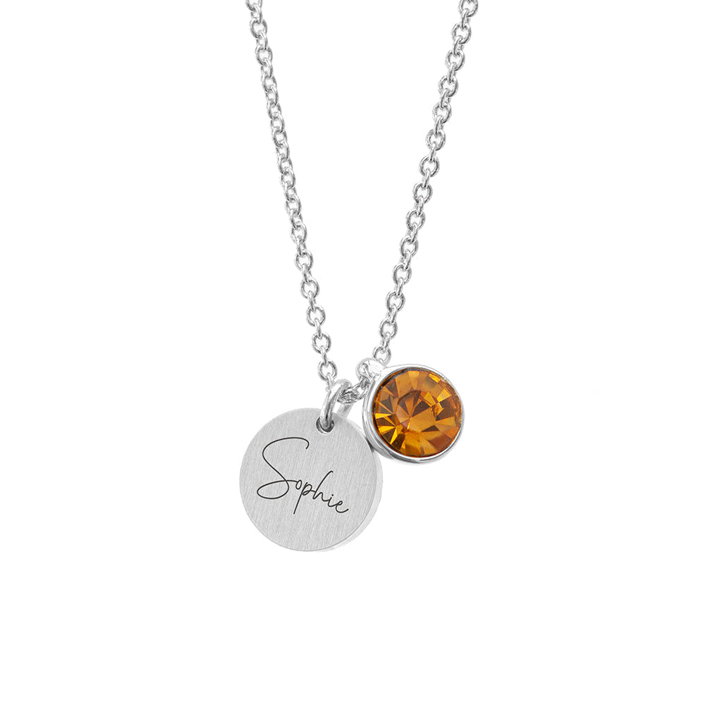 Personalised Silver Birthstone Crystal Disc Necklaces: 26 - Necklaces By Gift Moments