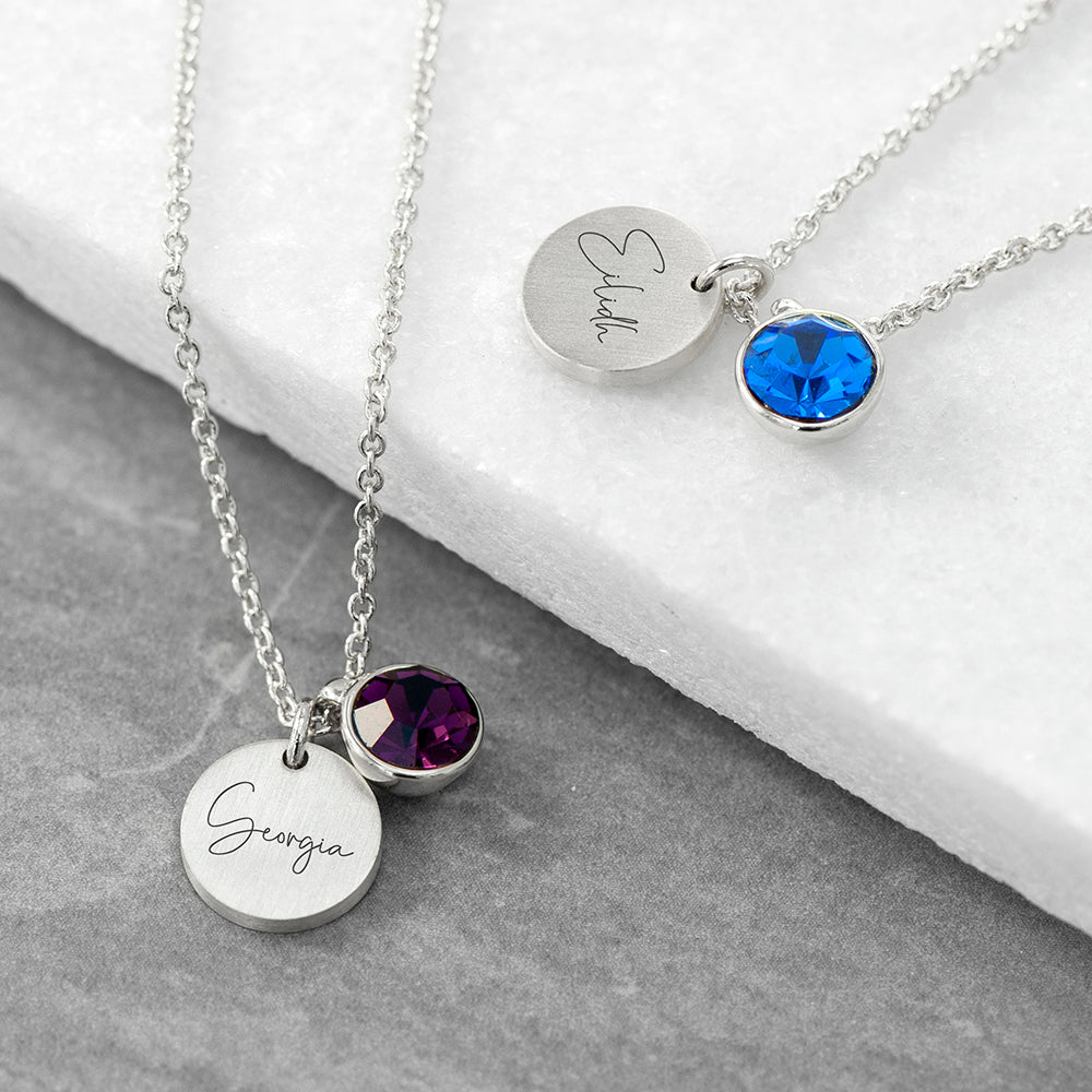 Personalised Silver Birthstone Crystal Disc Necklaces: 13 - Necklaces By Gift Moments