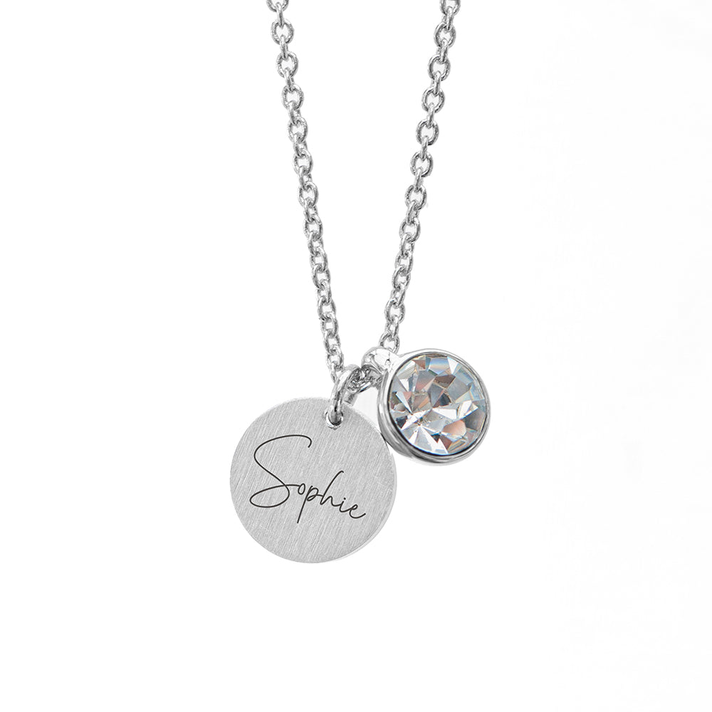 Personalised Silver Birthstone Crystal Disc Necklaces: 19 - Necklaces By Gift Moments