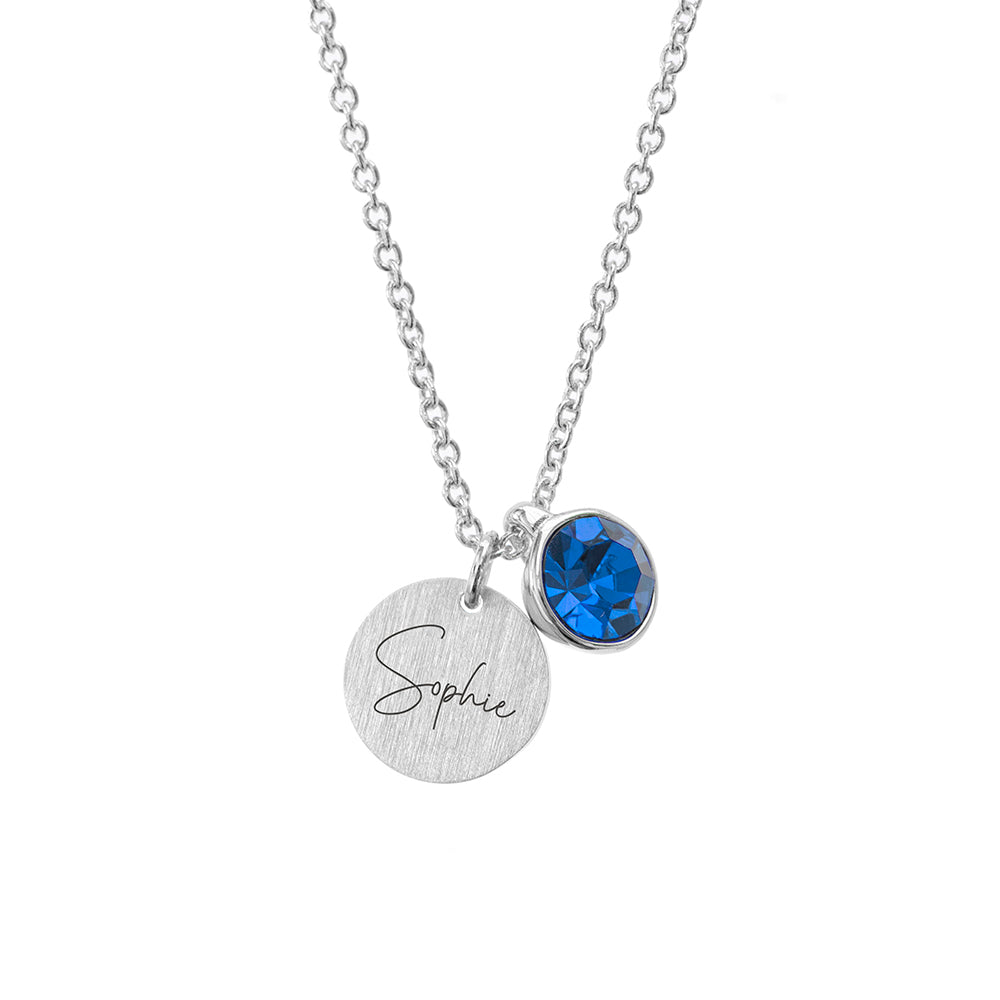 Personalised Silver Birthstone Crystal Disc Necklaces: 23 - Necklaces By Gift Moments
