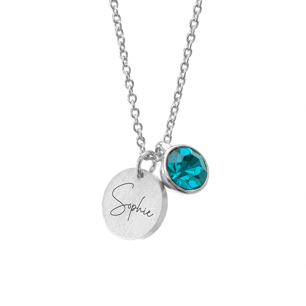 Personalised Silver Birthstone Crystal Disc Necklaces: 28 - Necklaces By Gift Moments