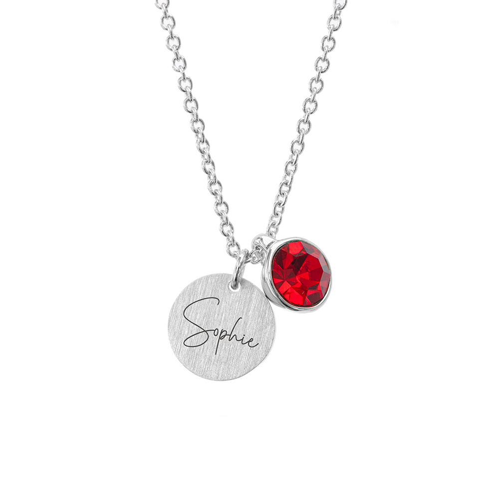 Personalised Silver Birthstone Crystal Disc Necklaces: 18 - Necklaces By Gift Moments
