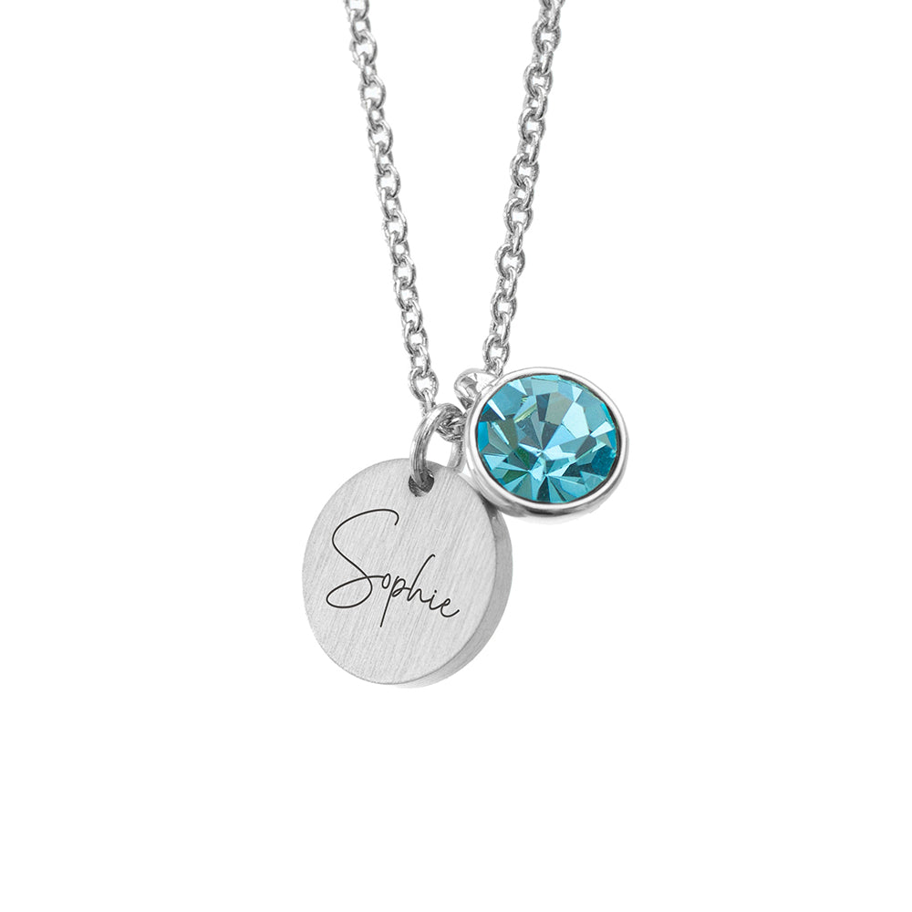Personalised Silver Birthstone Crystal Disc Necklaces: 25 - Necklaces By Gift Moments