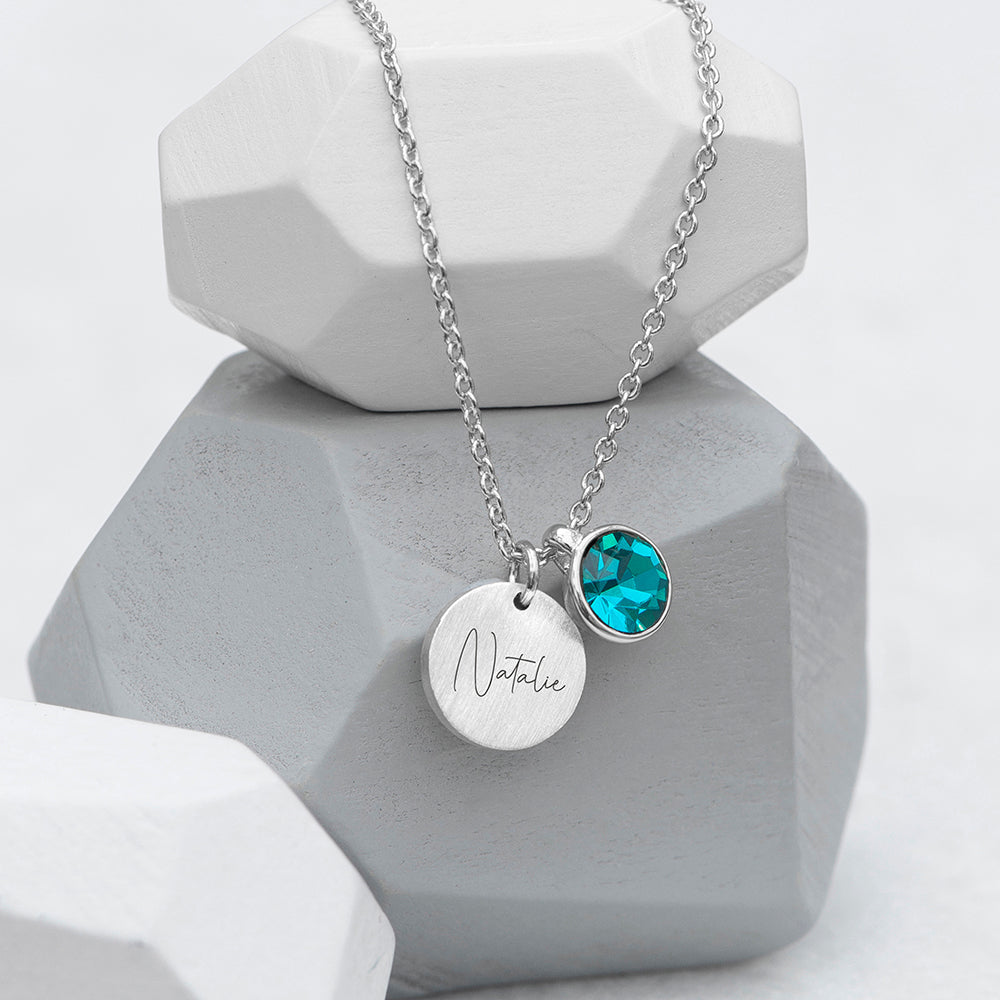 Personalised Silver Birthstone Crystal Disc Necklaces: 16 - December - Necklaces By Gift Moments