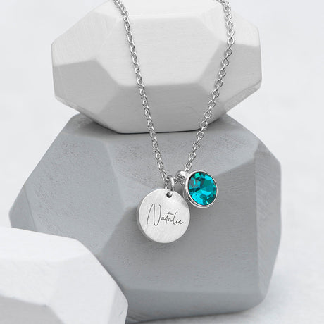 Personalised Silver Birthstone Crystal Disc Necklaces: 16 - December - Necklaces By Gift Moments