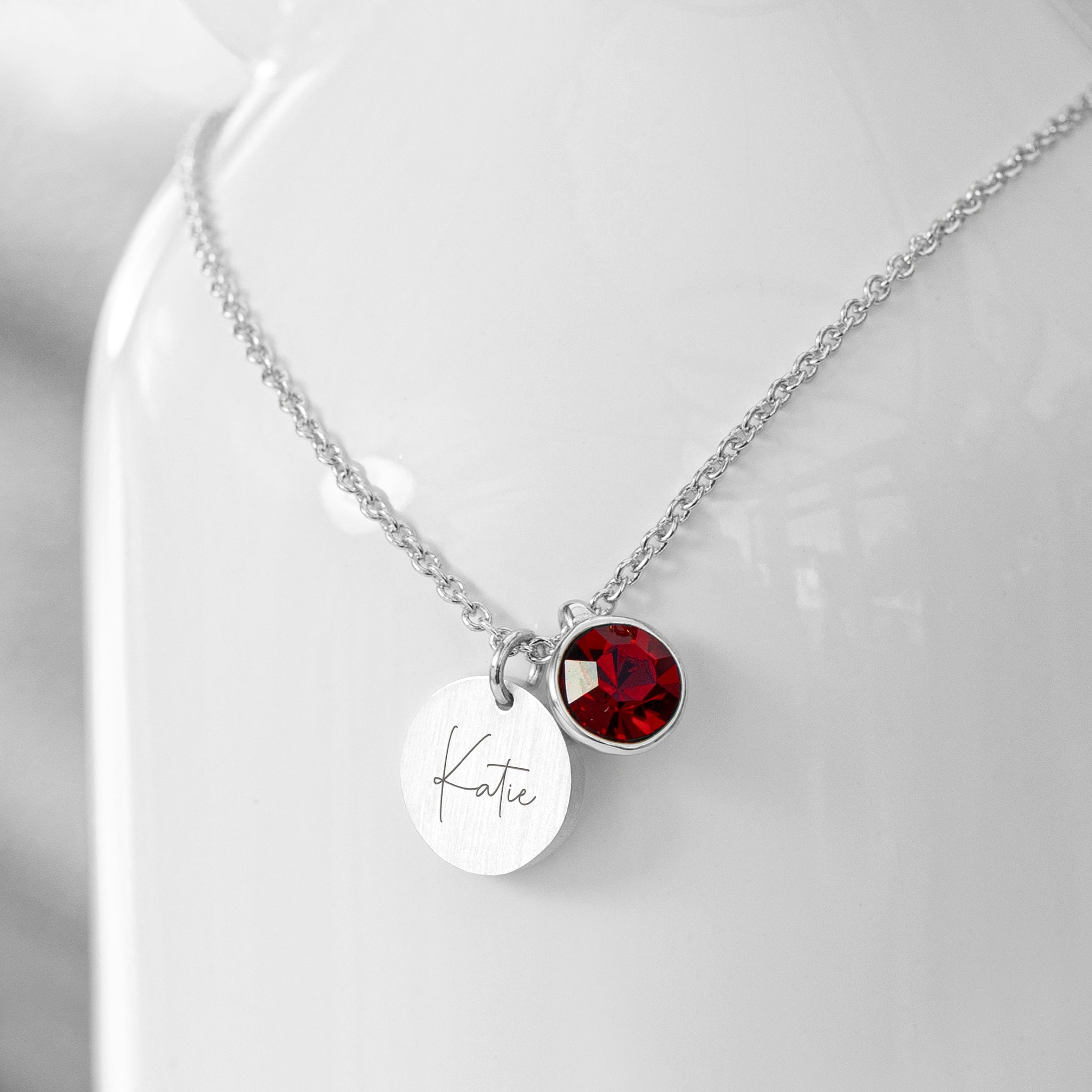 Personalised Silver Birthstone Crystal Disc Necklaces: 5 - January - Necklaces By Gift Moments