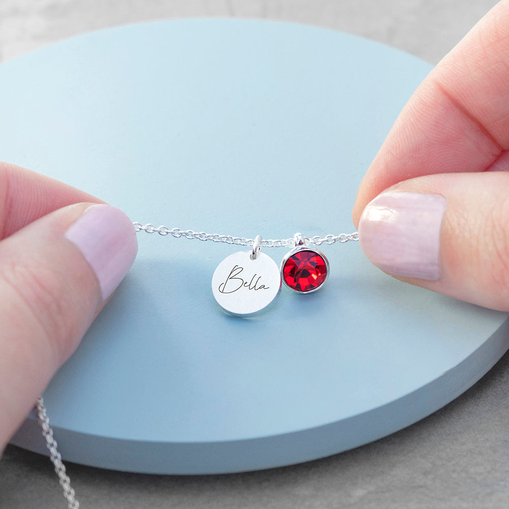 Personalised Silver Birthstone Crystal Disc Necklaces: 11 - July - Necklaces By Gift Moments