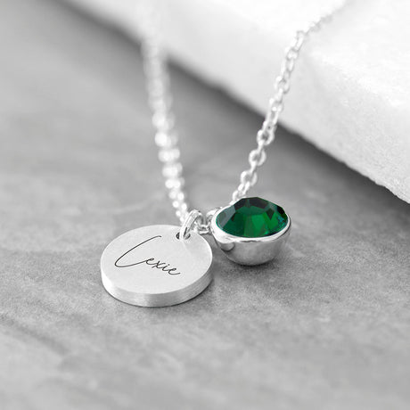 Personalised Silver Birthstone Crystal Disc Necklaces: 9 - May - Necklaces By Gift Moments