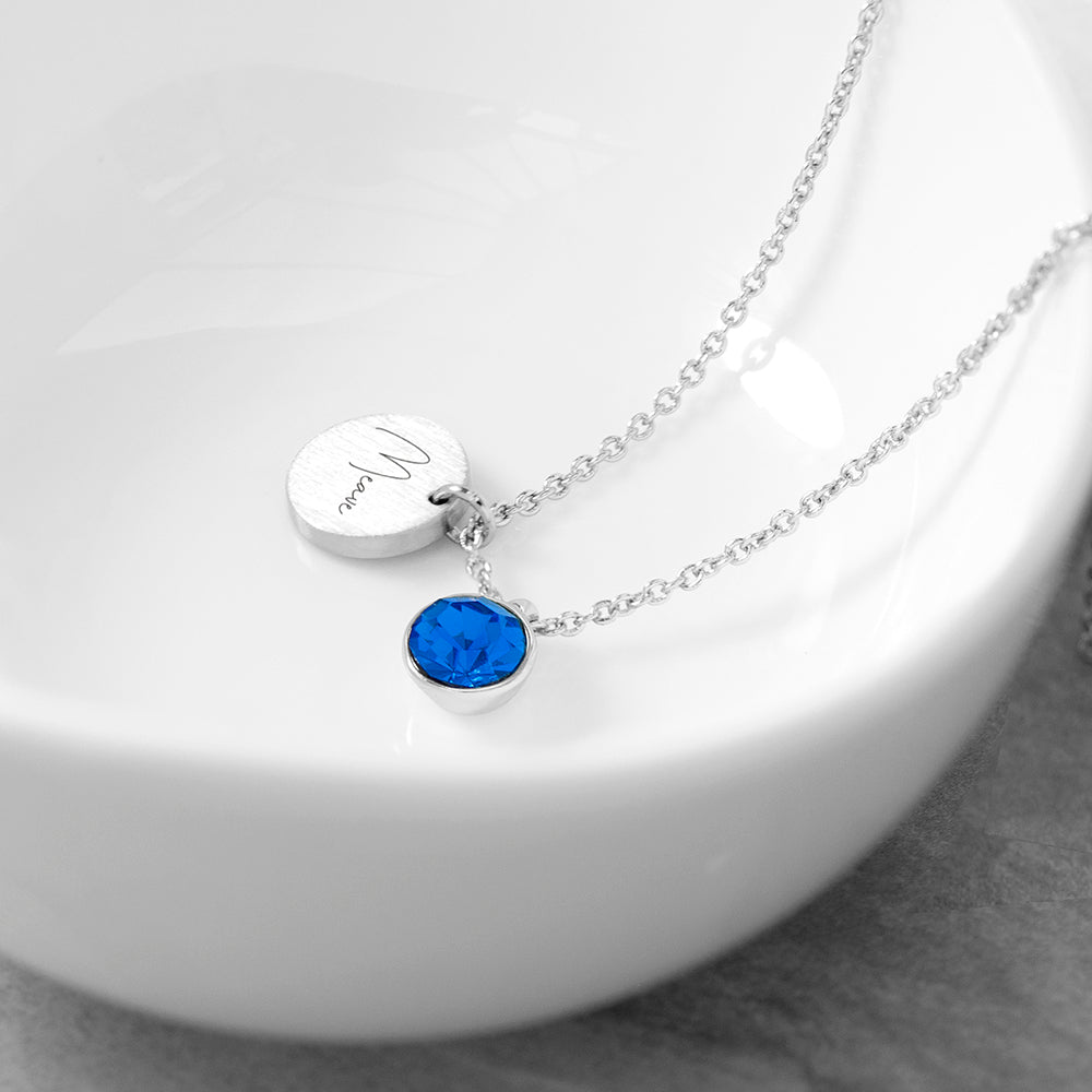 Personalised Silver Birthstone Crystal Disc Necklaces: 14 - September - Necklaces By Gift Moments
