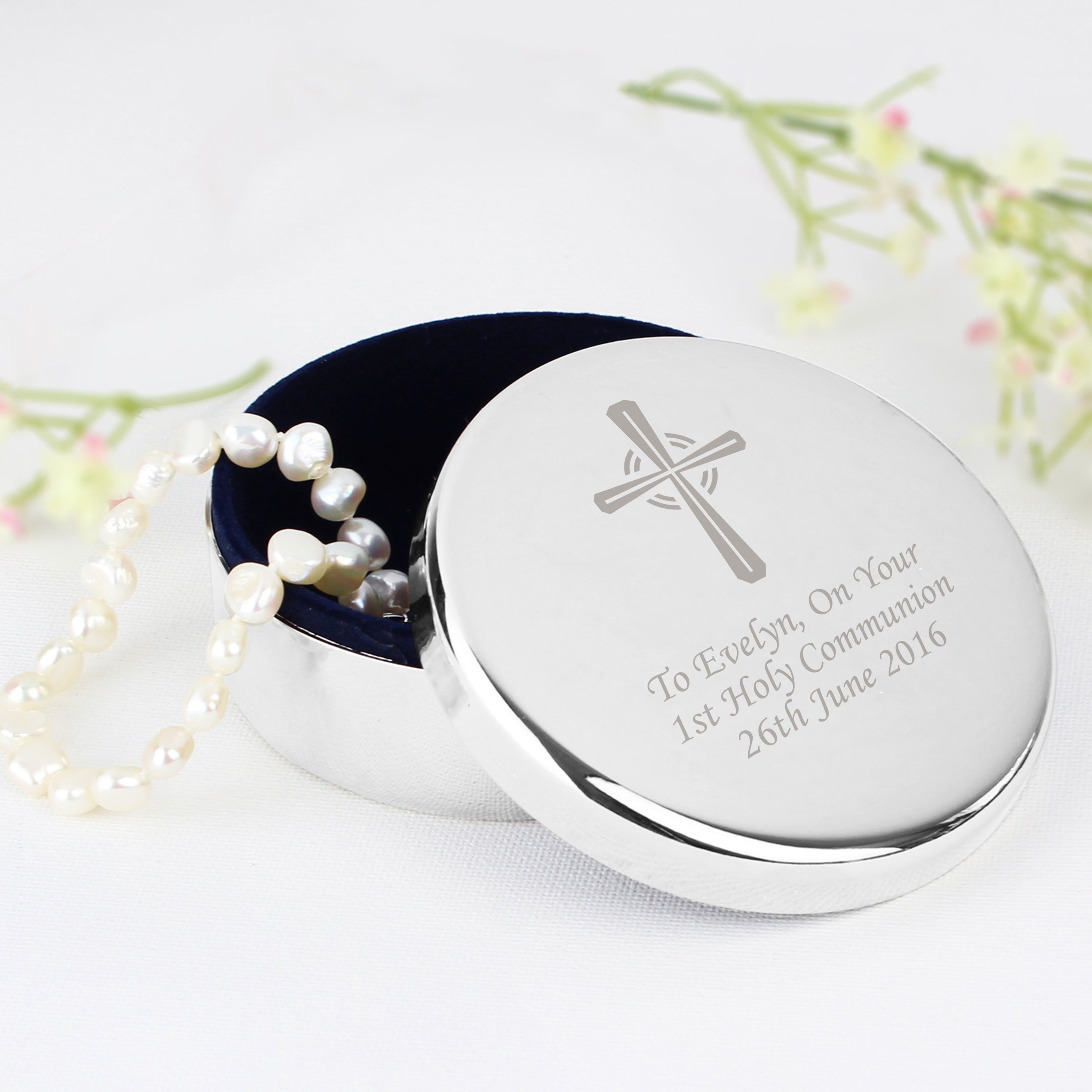 Personalised Silver Cross Trinket Box - Ideal For Rosary Beads - Shop Trinket Boxes At Gift Moments - 1