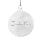 Personalised Silver Glitter Name Only Feather Glass Bauble: 5 - Christmas Baubles By Gift Moments