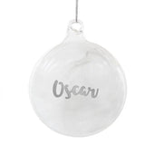 Personalised Silver Glitter Name Only Feather Glass Bauble: 6 - Christmas Baubles By Gift Moments