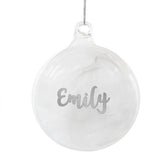 Personalised Silver Glitter Name Only Feather Glass Bauble: 3 - Christmas Baubles By Gift Moments