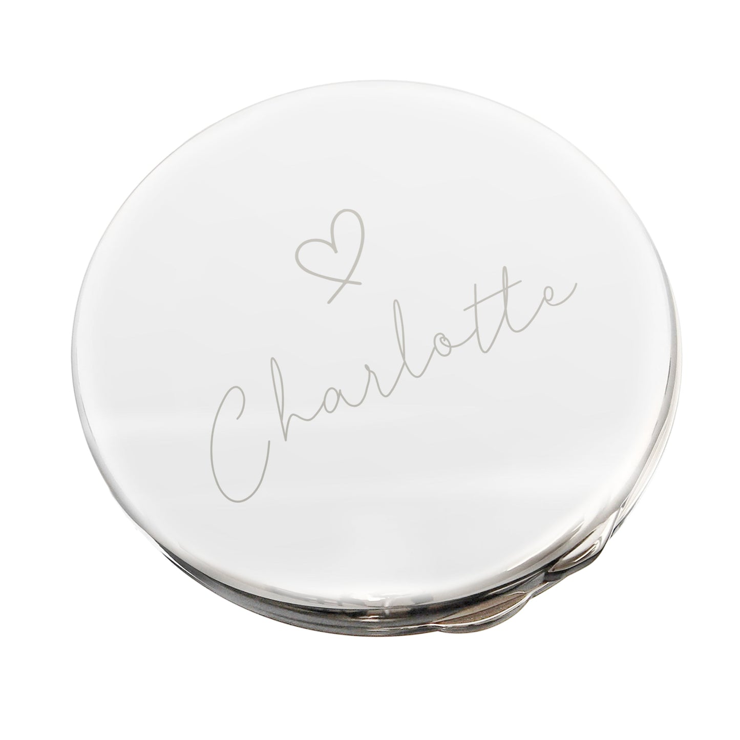 Personalised Silver Heart Motif Round Compact mirror: 5 - Compact Mirrors By Gift Moments