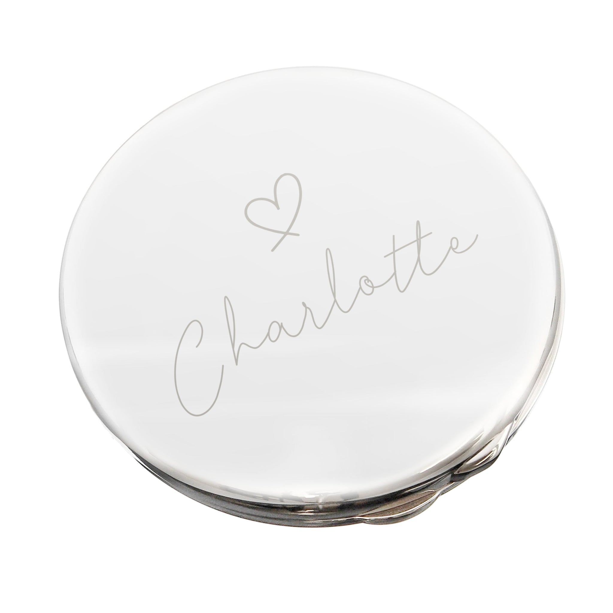 Personalised Silver Heart Motif Round Compact mirror: 5 - Compact Mirrors By Gift Moments